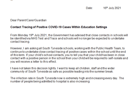 South Tyneside Public Health Letter 16.7.21