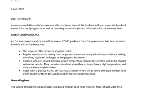 Easter Letter to Parents 8.4.2022