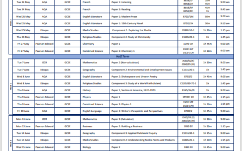 Examination Timetable Summer 2022