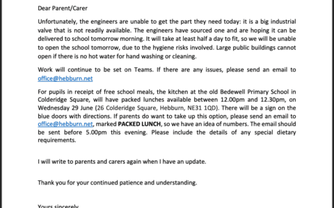 UPDATE ON SCHOOL CLOSURE 28.6.22