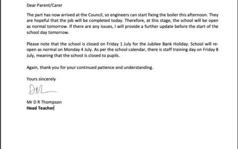 UPDATE ON SCHOOL CLOSURE 29.6.22