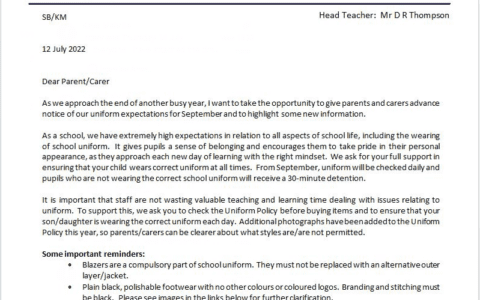 Uniform Letter 12.7.22