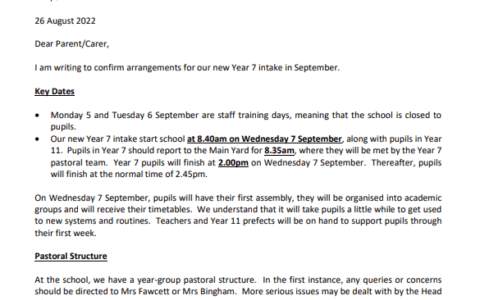 Year 7 Letter Screenshot