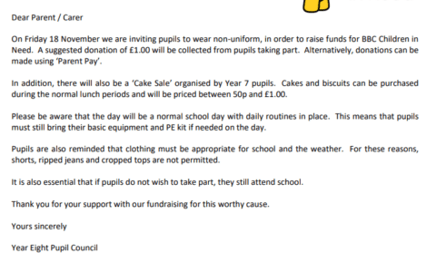 Children in Need Letter 17.11.2022